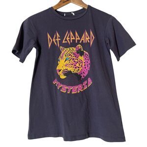 Def Leaopard Hysteria Brown Graphic Band T Shirt Womens Sz XS Streetwear Grunge